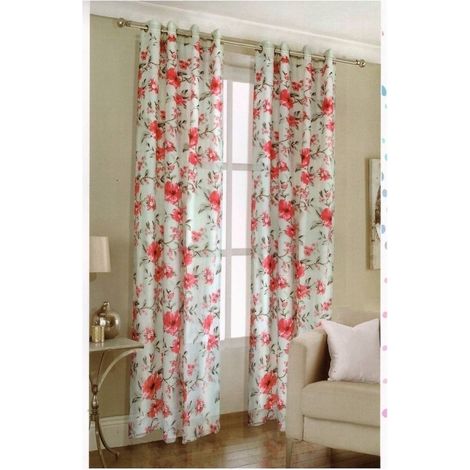 TrAdE Shop Traesio - Tenda A Fiori Rosso Floreale 140x280cm A Pannello Doppio Velo Con 8 Anelli -