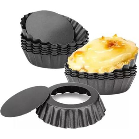 12 moules à tarte, fond amovible, acier carbone, antiadhésif, pour quiches et gâteaux (1/5)