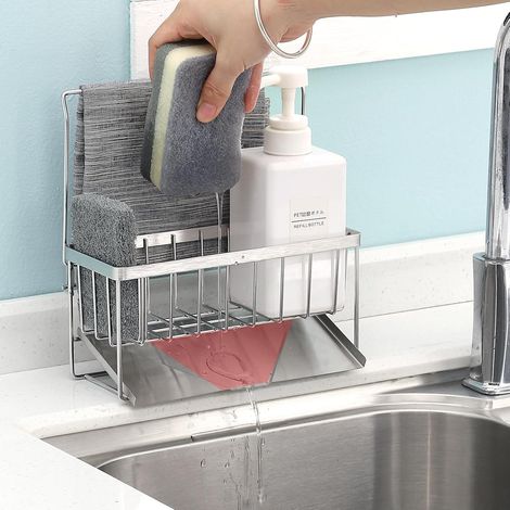 Schwammhalter für die Küchenspüle – selbstentleerender Tablett-Organizer – Schwammhalter aus Edelstahl