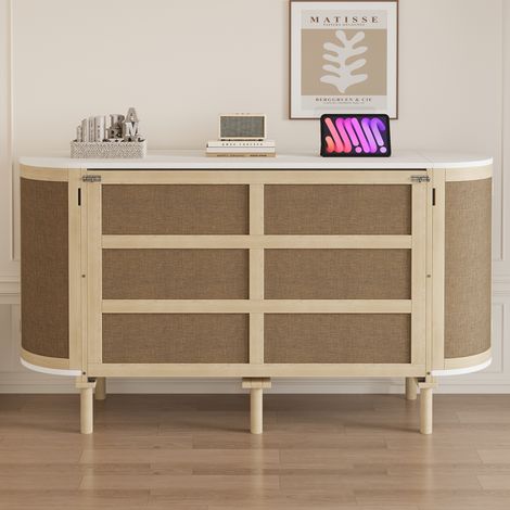Lit armoire 140 x 200 cm, lit mural avec sommier à lattes, lit escamotable vertical, avec rangements, design rotin, lits en bois, lits ado, lits une place, couleur bois (1/5)