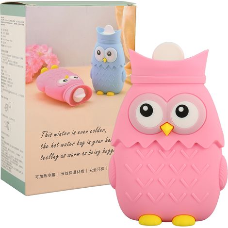 Bouillotte Eau Chaude Silicone 400ml Micro-ondes Portable Forme Hibou Mignon Rose (1/5)