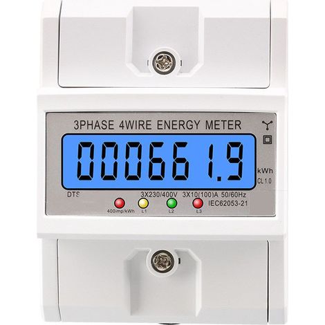Compteur électrique triphasé à 4 fils sur rail DIN — Écran LCD rétroéclairé, moniteur de consommation d'énergie, wattmètre résidentiel (230 V / 400 V)-DELKEVIC