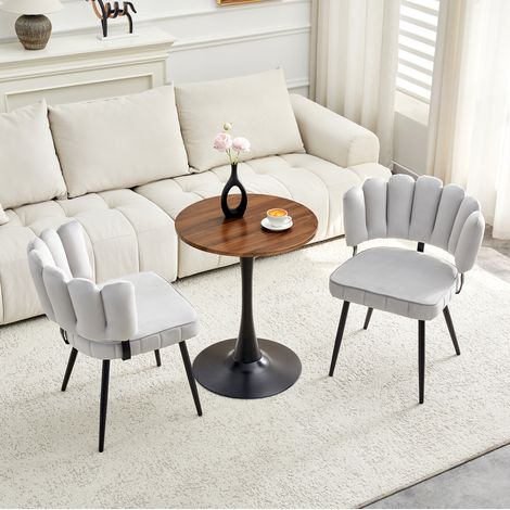 MEUBLIV Ensemble table et chaises rond 60 cm gris clair – 2 chaises, 2 colis (1/5)