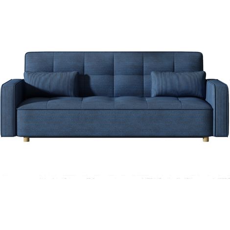 Divano convertibile scandinavo a 3 posti in velluto a coste blu COPENHAGUE