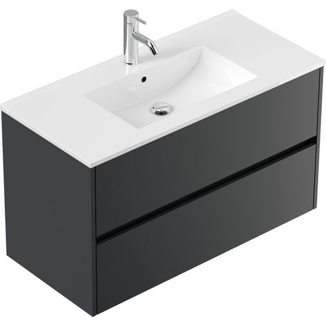 Badmöbel Taifun und Waschtisch 100 cm 2 Greifraum SoftClose Auszüge Grafit (1/5)