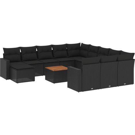vidaXL Set Divani da Giardino 13pz con Cuscini Nero in Polyrattan (1/5)