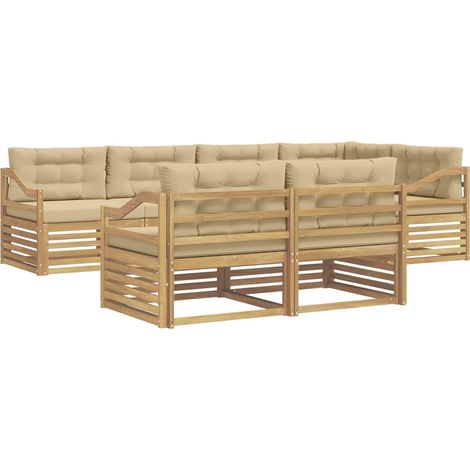Conjunto de sofás de exterior 7 uds. 7 plaza y Beige Poliéster vidaXL (1/5)