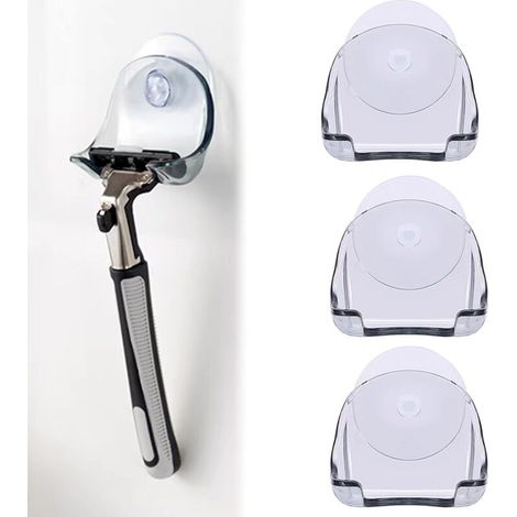 3 x Porte Rasoir Douche, Support Rasoir Douche, Support Rasoir avec Ventouse, Porte Rasoir, Porte Rasoir Douche Ventouse, Razor Holder for Shower, Support de Rasoir Douche en Pp, Gris, 5,2x4,2cm (1/5)