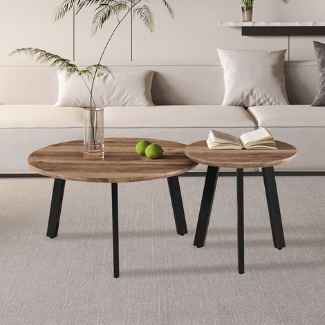 Lot de tables basses rondes 80 et 50 cm effet manguier (1/5)