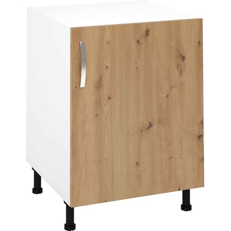Pegane – Meuble bas de cuisine 1 porte chêne albar – Dimensions 85 cm hauteur x 60 cm longueur x 58 cm profondeur – Panneaux mélamine haute densité