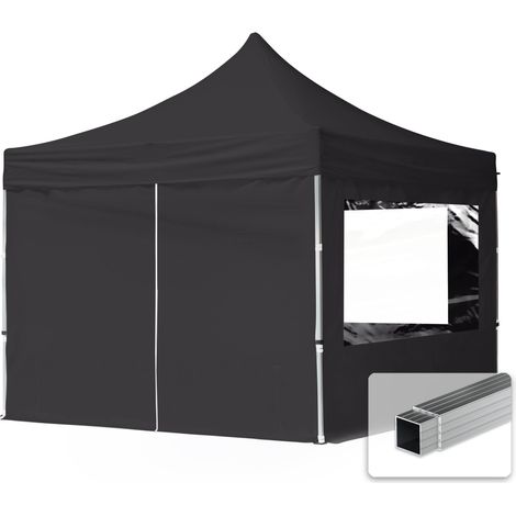3x3 m Faltpavillon, ECONOMY Alu 32mm, Seitenteile mit Panoramafenster, schwarz