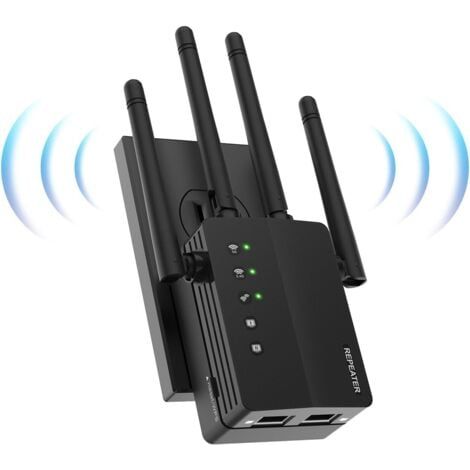 Potente ripetitore WiFi da 1200 Mbps, potente amplificatore WiFi 2.4G/5.8G, 2 porte LAN, amplificatore di portata WiFi, extender wireless con porta Ethernet, amplificatore WiFi, protezione WPS (1/4)