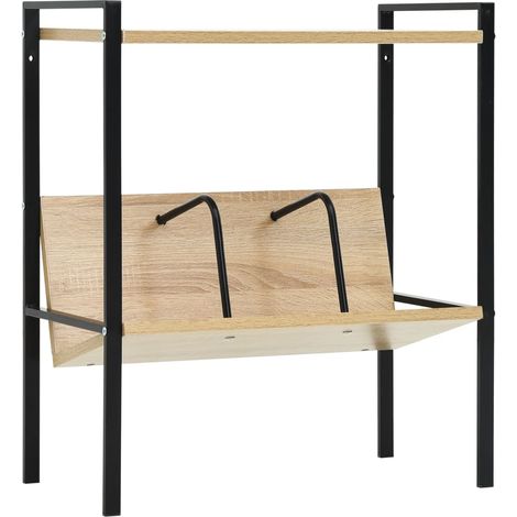 Bibliothèque, Étagère de Rangement, Meuble pour Dossier, Armoire de Rangement 2 niveaux Noir et chêne 52x28x59 cm Aggloméré AXZ31108 (1/5)