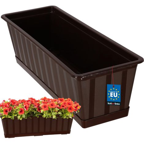 KOTARBAU® Pot de Fleur Exterieur - Jardinières Exterieur - PVC - 50 x 18 x 14 cm - Brun - Jardinière Balcon - Rectangulaire - avec Soucoupe - Bac à Fleurs (1/5)