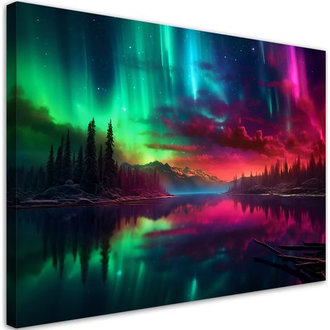 Tableau sur toile Tableau sur toile Aurore boréale sur fond de montagnes 60x40 (1/5)