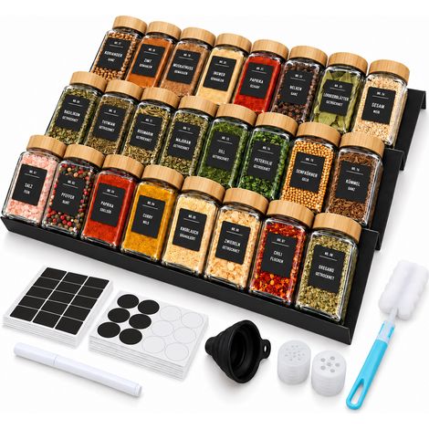 Relaxdays Portaspezie da cassetto, 6 pz. organizer regolabili, 24 barattoli, modulare, porta spezie, nero (1/5)
