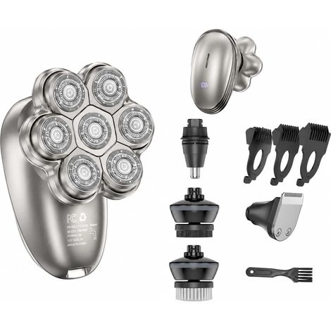 Tondeuse Crane Chauve - Rasoir Tete Chauve Homme 7D Électrique Sans Fil, IPX6 Étanche Wet/Dry avec Charge Type-C et Écran LED - Kit de Rasage 5 en 1 (1/5)