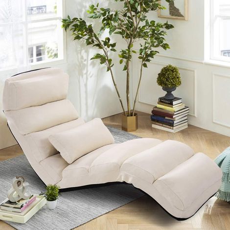 COSTWAY Sedia Pieghevole da Pavimento Portatile, Divano Imbottito, Regolabile in 5 Posizioni, Supporto per la Schiena, Ideale per Rilassarsi Leggere (Beige) (1/5)