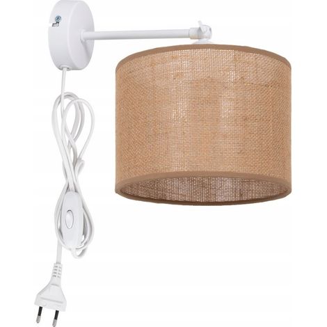 Lámpara de pared con enchufe LED, pantalla de yute (1/4)