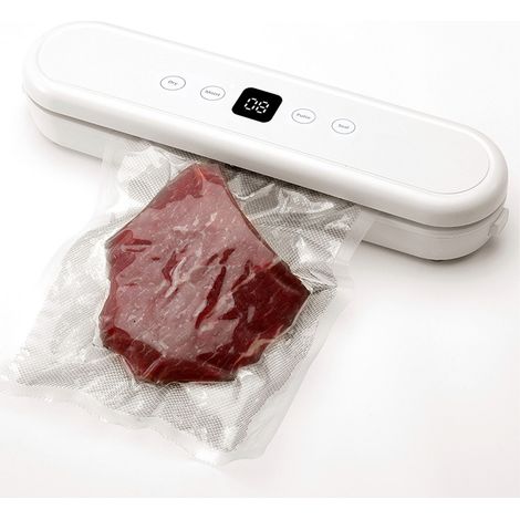 Selladora al vacío de 80 W, compacta, automática con modos para alimentos secos y húmedos, 65 kPa, incluye 10 bolsas para almacenar alimentos. (1/5)