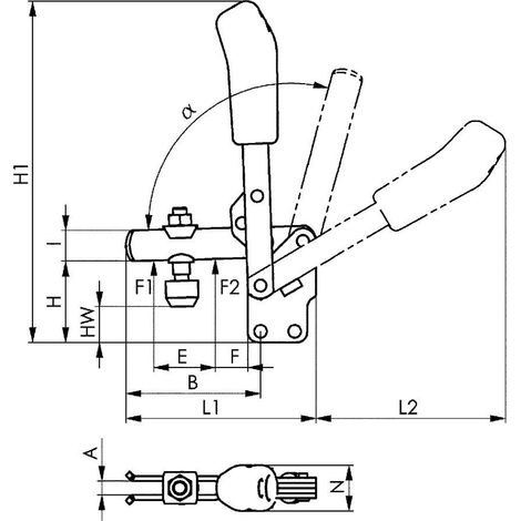 Sauterelle à serrage vertical et embase verticale, Taille : 6, Force de rétention F1 3,4 kN, Force de rétention F2 5,5 kN (1/5)