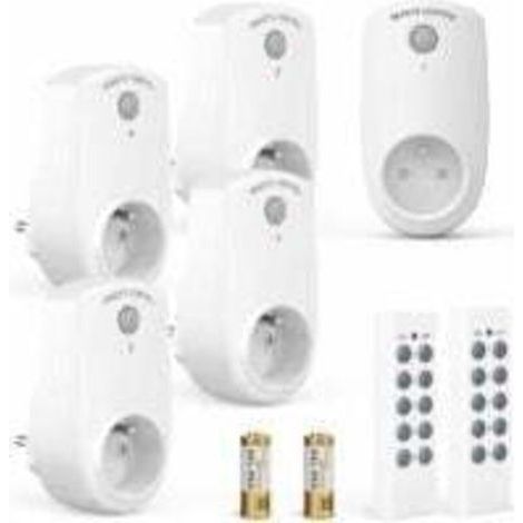 Lot de 5 prises télécommandées sans fil – 30m de portée – 2 télécommandes incluses – Interrupteur on/off – Boîtier ABS (1/5)