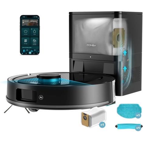 Cecotec Robot Aspirapolvere e Lavapavimenti con Base Autovuotante e IA Conga Y80 X-Treme. Navigazione Laser e Intelligenza Artificiale, 13000Pa, Base 2.5L, Autonomia fino a 220m², App 3.0 (1/5)