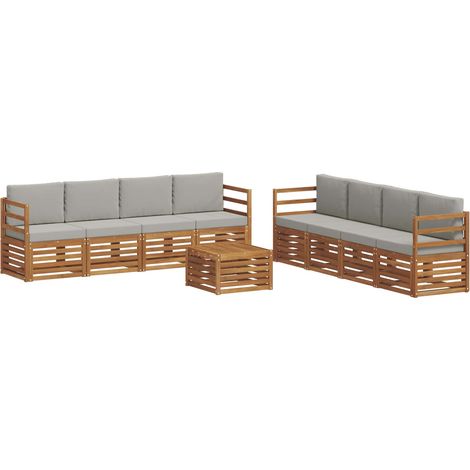 Conjunto de sofás de exterior 9 uds. Natural y Gris Claro vidaXL (1/5)