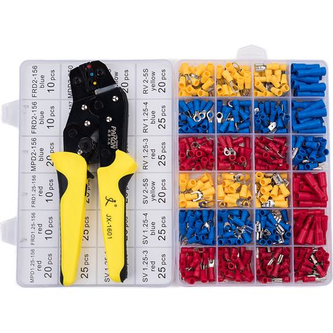 Isoliertes Ratschen-Crimpwerkzeug-Set AWG22-14 mit 500 Stecker- und Buchsenverbindern (1/2)