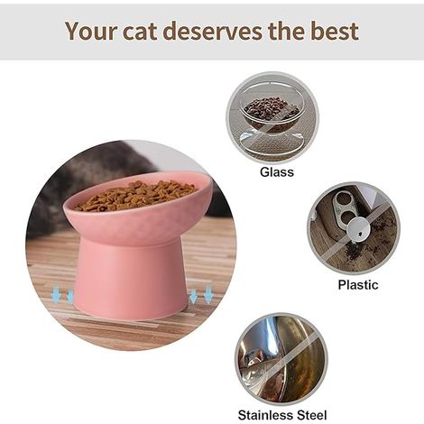 Petit bol surélevé en céramique pour chat, bol incliné pour nourriture ou eau, anti-stress, anti-refoulement, compatible lave-vaisselle et micro-ondes, sans plomb ni cadmium (rose) (1/3)
