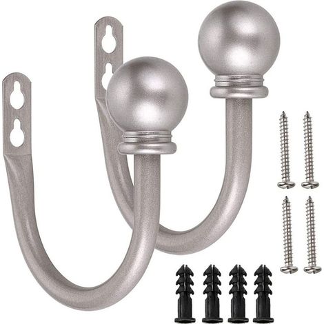 Embrasses de rideaux rondes, crochets décoratifs muraux pour rideaux, crochets à embouts sphériques pour rideaux, lot de 2, crochet en U en nickel brossé (1/4)