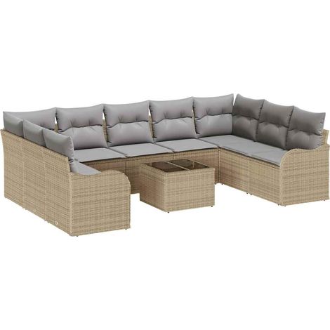 Maison Exclusive - Garten-Sofa-Set 10 pcs Beige und Hellgrau Poly