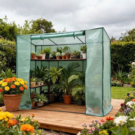 Serre de jardin – Bâche PE respirante – Porte zippée enroulable – Structure en acier – 204 x 79,5 x 171,5 cm – Verte – Home Nature Wohnkonzept (1/5)