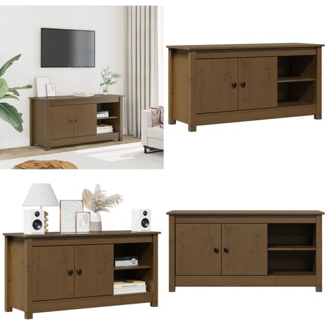 Meuble TV Marron miel 103x36,5x52 cm Bois de pin massif - Meuble Tv - Meuble Salon - Support Tv - Unité Tv - Bois De Pin - Home & Living (1/5)