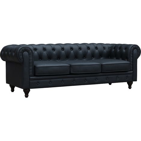 Divano fisso Chesterfield "Aliza" - 208 x 82 x 70 cm 3 posti - Nero