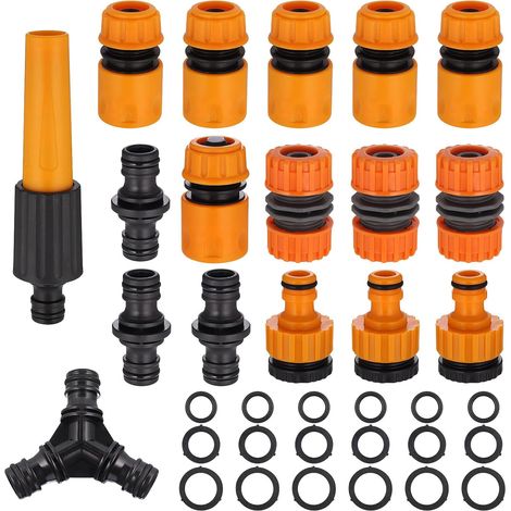 Conector de manguera de 17 piezas, kit de conector de 1/2 pulgada, adaptador de grifo de manguera, material ABS reforzado, accesorios para manguera de jardín, conexión rápida antifugas para grifo de m (1/5)
