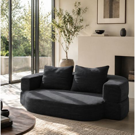 Sofá Cama Plegable 3 en 1, Colchón de Suelo Convertible con Manta, Espuma Viscoelástica, Franela Negra (1/5)