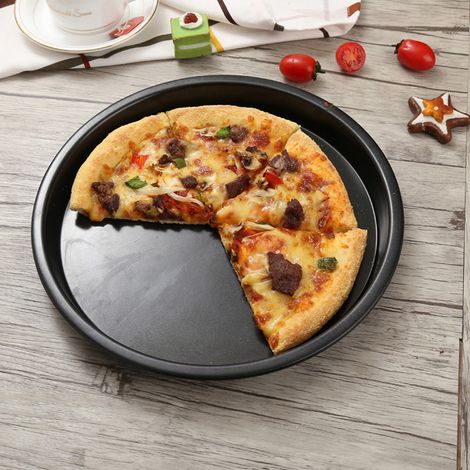 Plaque à Pizza Ronde en Acier au Carbone Noir Antiadhésive 8 Pouces - Moule à Cuisson (1/5)