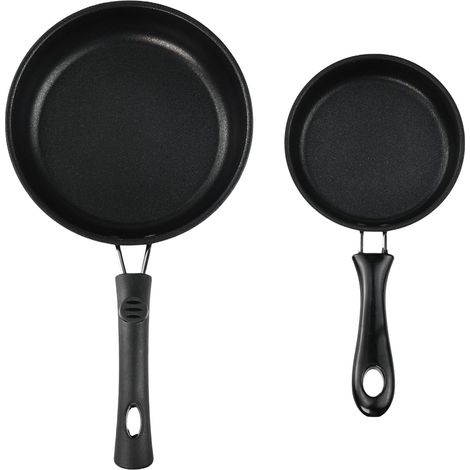 Lot de 2 mini poêles à frire, poêles portables avec revêtement antiadhésif et poignée rivetée pour cuisinière à gaz/à induction, poêle à œufs frits pour bacon/tranches de jambon/steaks (12cm + 16cm) (1/5)