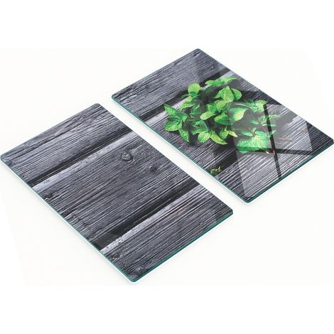 Tablas decorativas multifuncionales de vidrio para cocina, color menta y madera, 2x30x52 cm. (1/5)