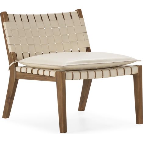 Sillon 65X71X70 Madera De Teca Natural/Cuero/P.Piel Blanco (1/4)