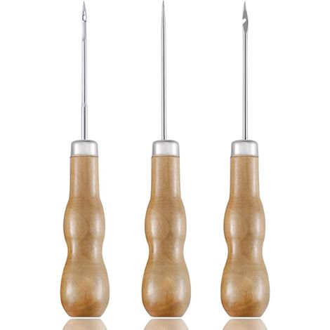 CCYKXA Alène En Cuir Poinçon, 3 Pièces Machine À Coudre En Cuir Ronde À Manche,Couture Poinçon,Cuir Poinçon Avec Manche En Bois Outil De Couture Bricolage Cuir Artisanat Couture Poinçon Cuir Outil De 