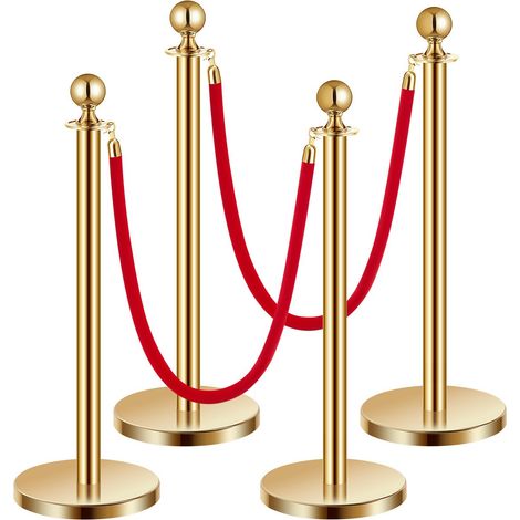 4 poteaux de guidage avec 2 cordes velours 1,5 m, barrière de balisage pour file d'attente hôtel fête (1/5)