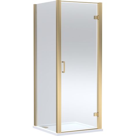 Balterley Ellenhall Hinged Shower Door with 6mm Glass, Side Panel & Tray 800x800mm Brushed Brass Frame & White Tray