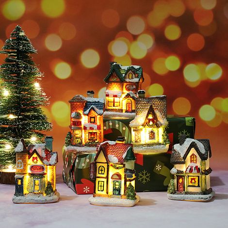 Maison lumineuse de Noël en résine LED, décorations de Noël, scène de village, cadeau de Noël (1/3)