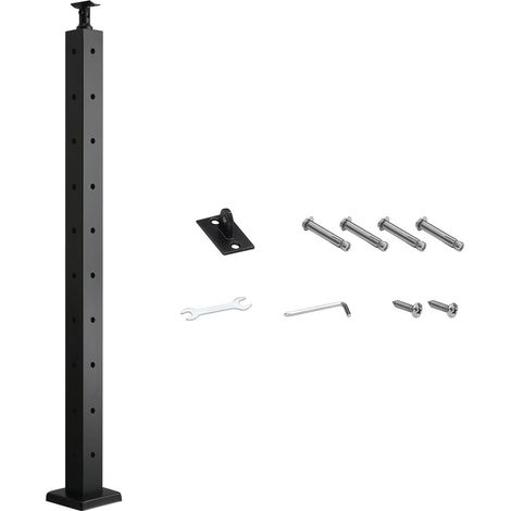 Poteau d'angle pour garde-corps à câble 914,4 mm, poteau en acier inoxydable noir avec trous en L, support plat et incurvé (1/5)