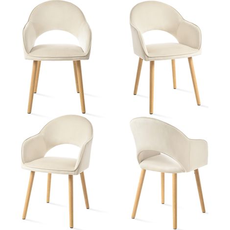 Goeurvant Sillas de comedor cómodas con respaldo en forma de media luna y reposabrazos ergonómicos, La combinación perfecta de soporte y estilo - Juego de 4 - Blanco crema