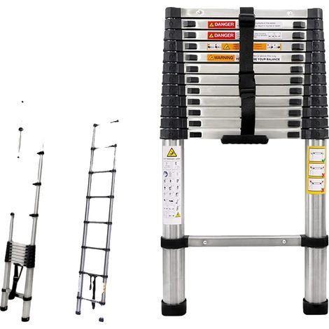 Échelle télescopique, Hauteur max 3,8 mètres, Matériau en acier inoxydable, Certification EN131, Design pliable, Léger et portable (1/5)