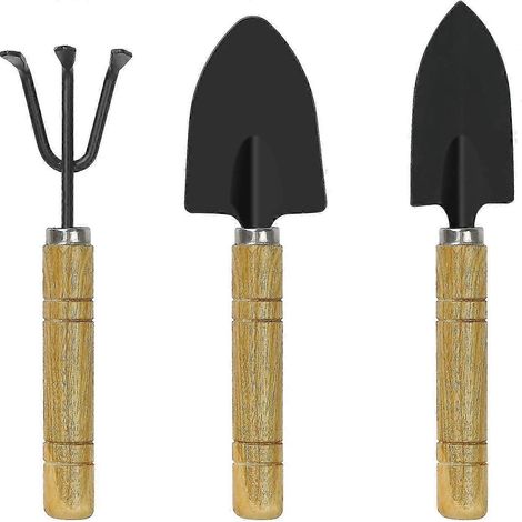 Ensemble de 3 mini-outils de jardin, pelle de jardin avec manche en bois, idéal pour les passionnés et les amateurs de jardinage.