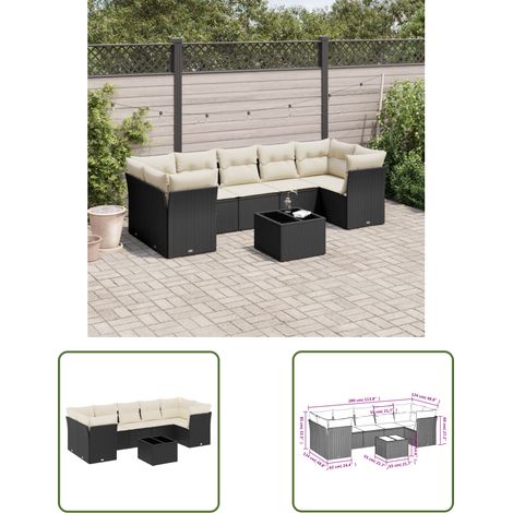 The Living Store 8-tlg. Garten-Sofagarnitur mit Kissen Schwarz Poly Rattan - Gartenmöbel - Esstisch - Lounge Set - Rattan Möbel - Outdoor Sofa (1/3)